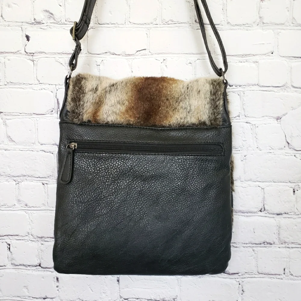 KGB STUDIO Fun Faux Fur & Vegan Leather Crossbody Shoulder Bag--NWOT